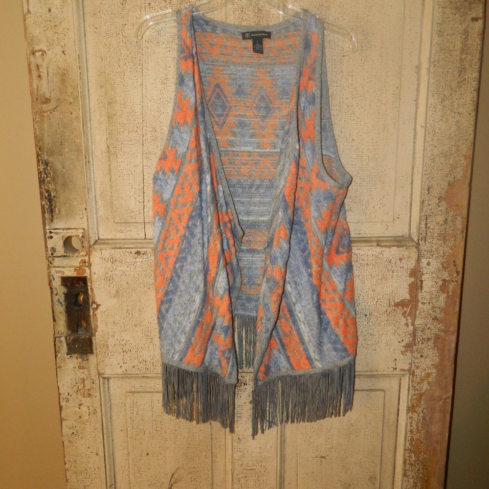 INC Sleeveless Aztec Sweater Vest Tassels Size L (FF-8)
